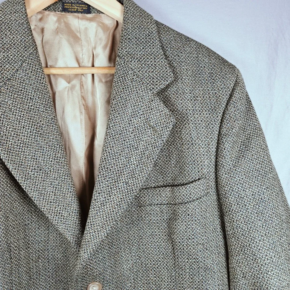 Oscar de la renta Classic Tweed Blazer Sport Coat Jacket Brown Tan Plaid‎ 41 R